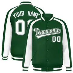 Green White Color Block Raglan Varsity Letterman Jacket