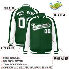 Green White Color Block Raglan Varsity Letterman Jacket 2