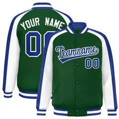 Green White Color Block Raglan Varsity Letterman Jacket 1
