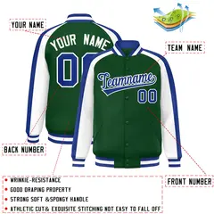 Green White Color Block Raglan Varsity Letterman Jacket 2