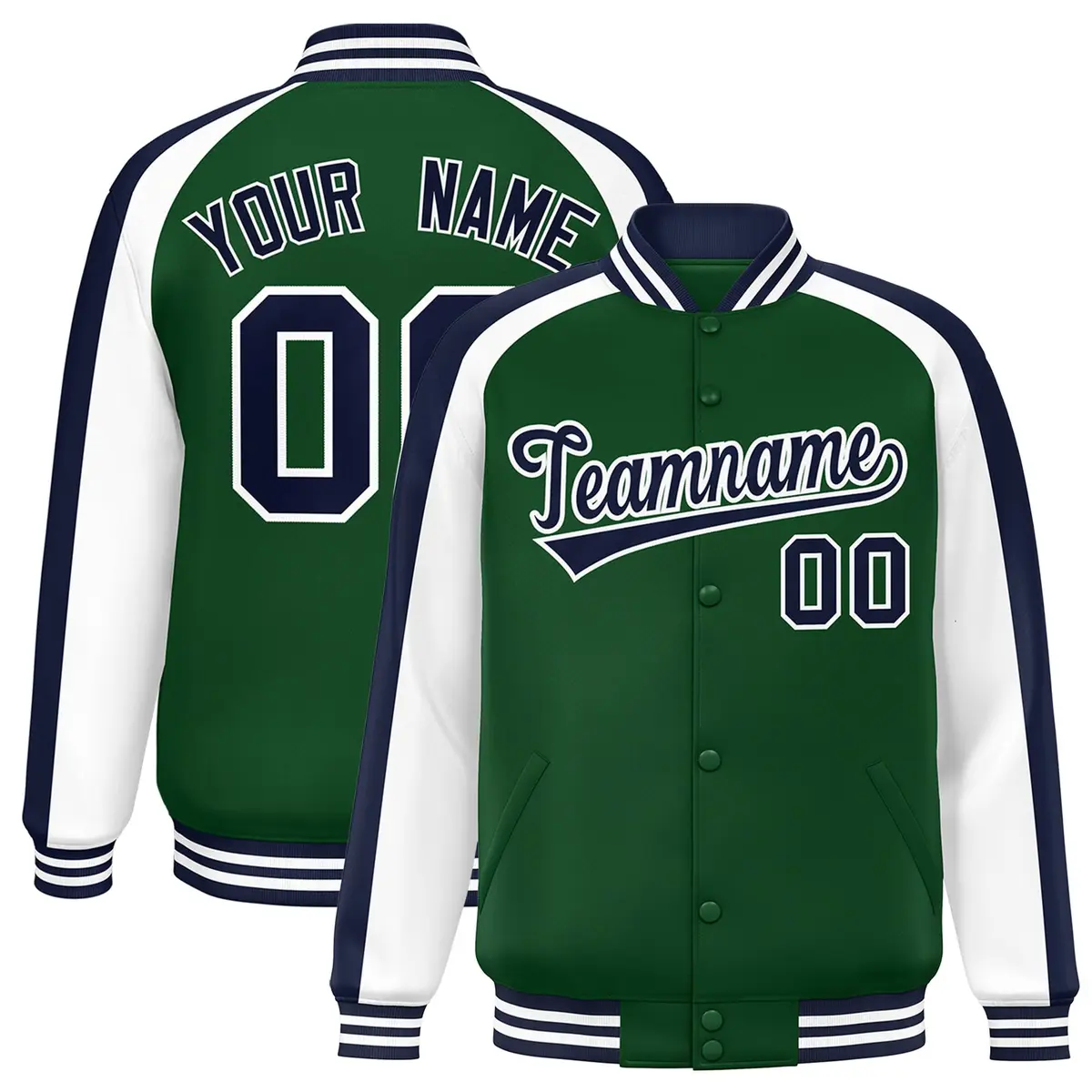 Green White Color Block Raglan Varsity Letterman Jacket