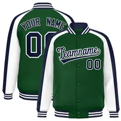Green White Color Block Raglan Varsity Letterman Jacket 1