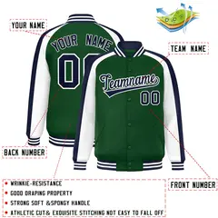 Green White Color Block Raglan Varsity Letterman Jacket 2