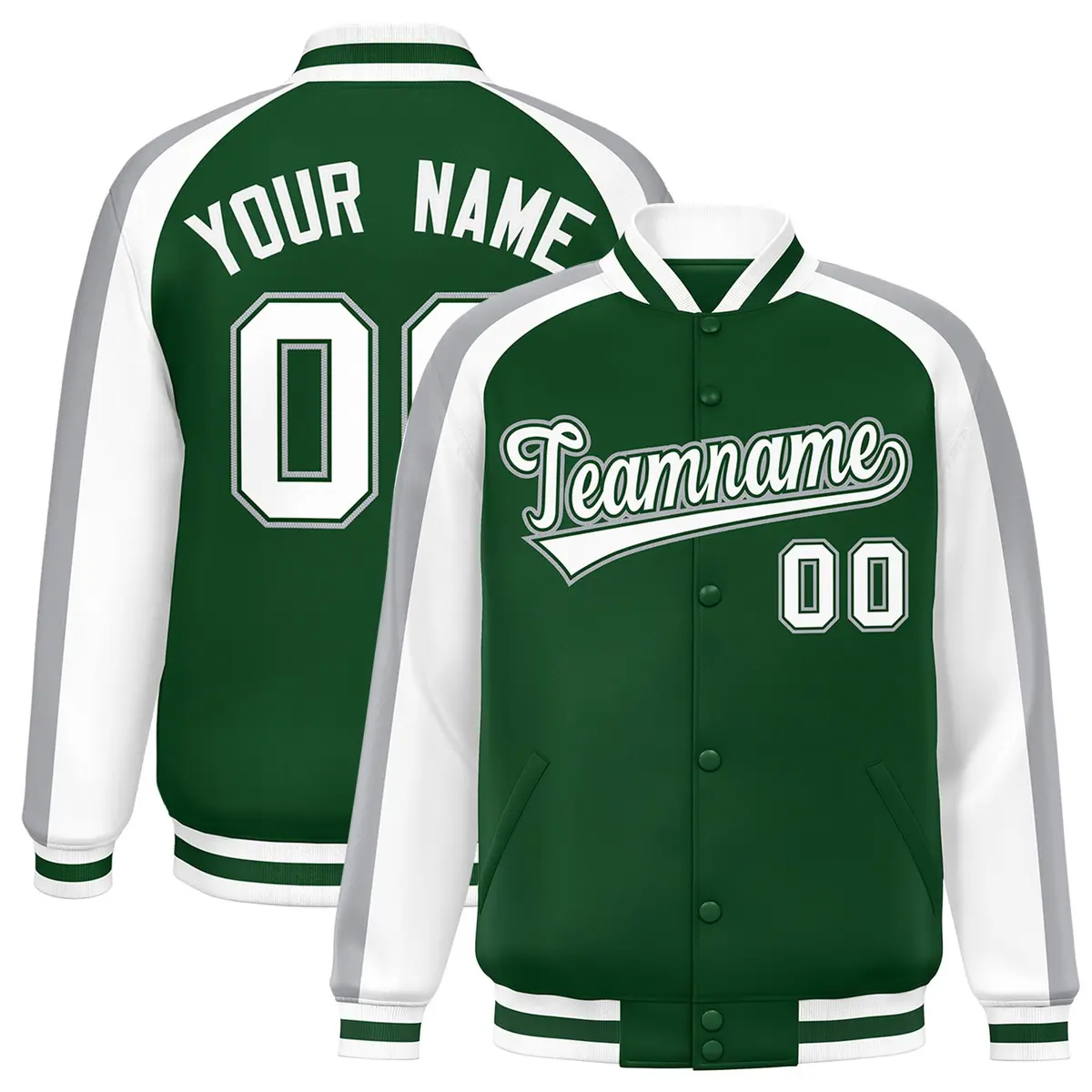 Green White Color Block Raglan Varsity Letterman Jacket