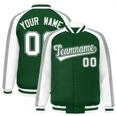 Green White Color Block Raglan Varsity Letterman Jacket 1