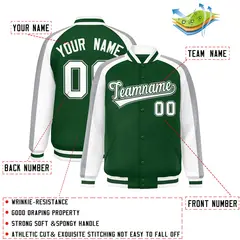 Green White Color Block Raglan Varsity Letterman Jacket 2