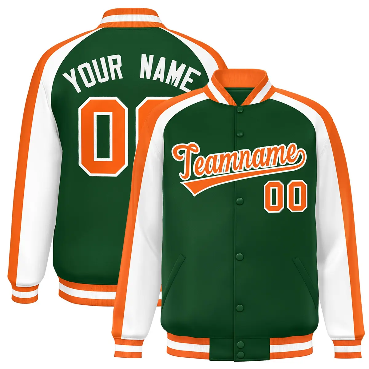 Green White Color Block Raglan Varsity Letterman Jacket