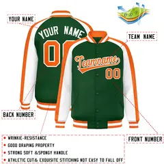 Green White Color Block Raglan Varsity Letterman Jacket 2