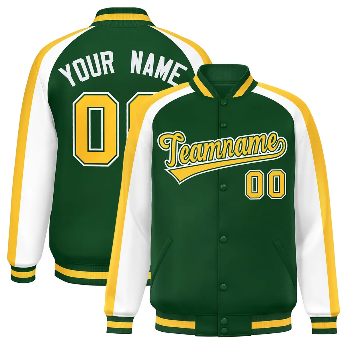 Green White Color Block Raglan Varsity Letterman Jacket