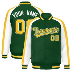 Green White Color Block Raglan Varsity Letterman Jacket 1