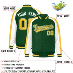 Green White Color Block Raglan Varsity Letterman Jacket 2
