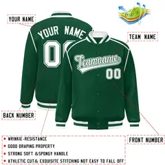 Green White Color Block Ribbon Varsity Full-Snap Bomber Jacket 2