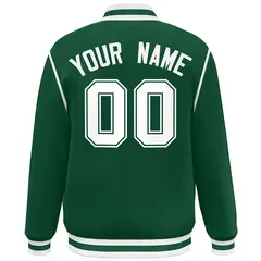 Green White Color Block Ribbon Varsity Full-Snap Bomber Jacket 4
