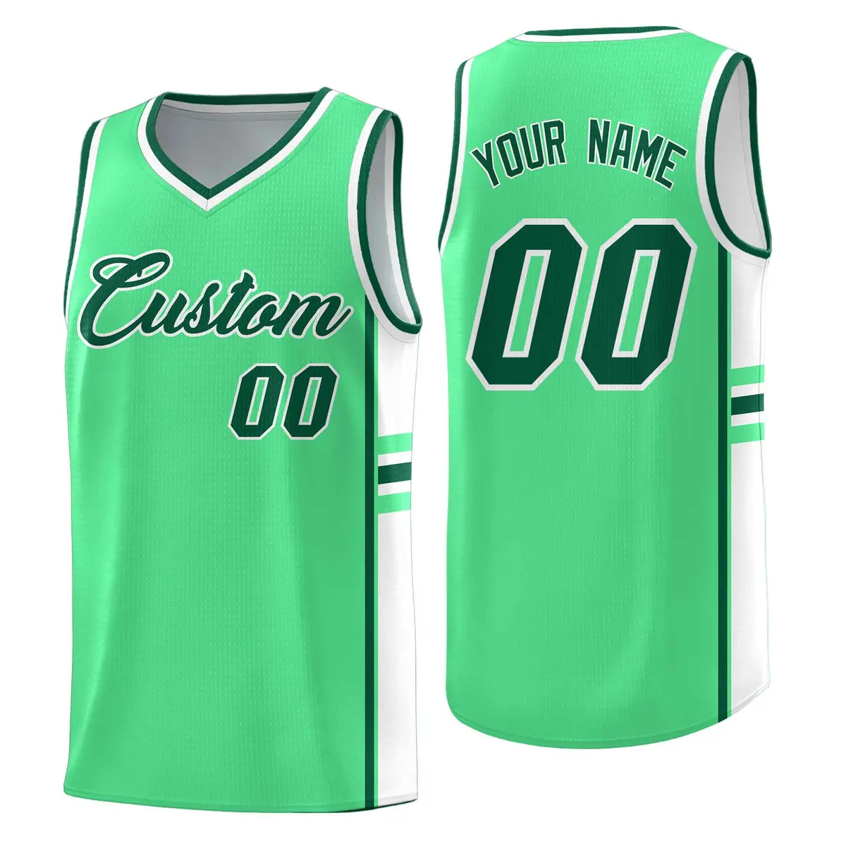 Green White Color Block Varsity Basketball Jersey