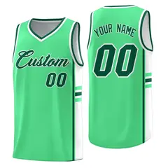 Green White Color Block Varsity Basketball Jersey 1