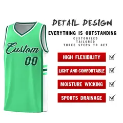 Green White Color Block Varsity Basketball Jersey 2