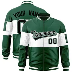 Green White Color Block Varsity Letterman Bomber Jacket