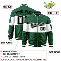 Green White Color Block Varsity Letterman Bomber Jacket 2