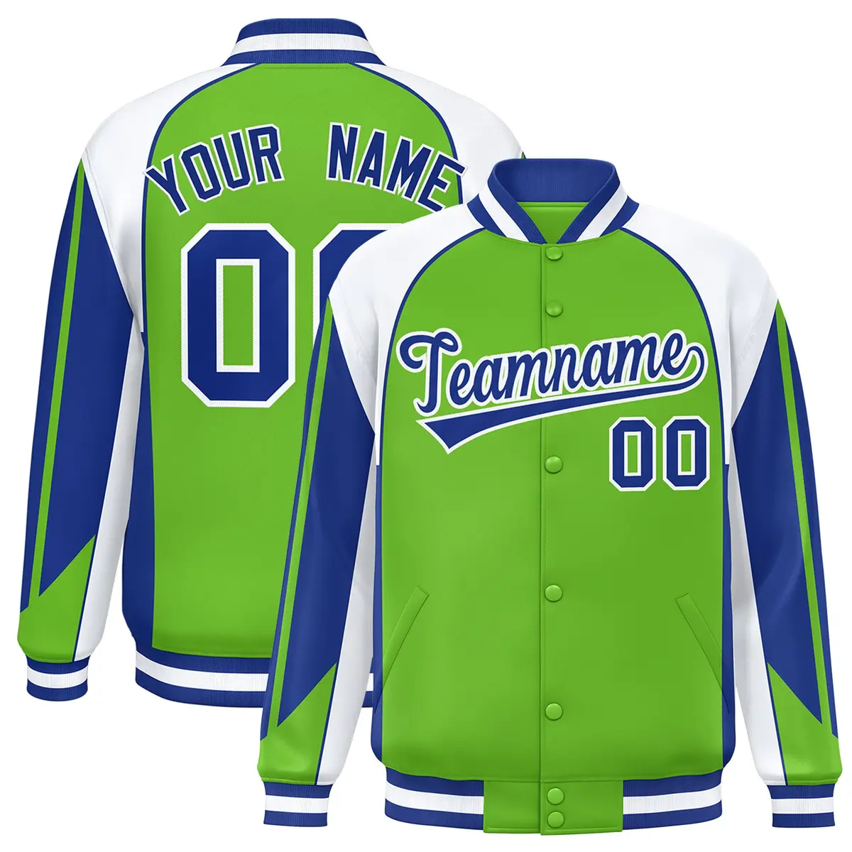 Green White Color Block Varsity Raglan Letterman Jacket