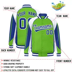 Green White Color Block Varsity Raglan Letterman Jacket 2