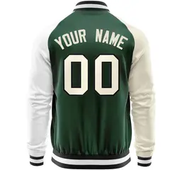Green White-Cream Varsity Full-Zip Raglan Letterman Baseball Jacket 6