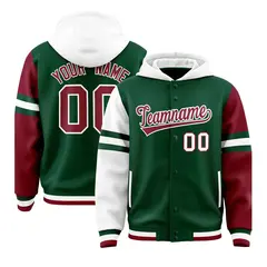 Green White-Crimson Varsity Letterman Three Stripes Raglan Jacket Hoodie 1