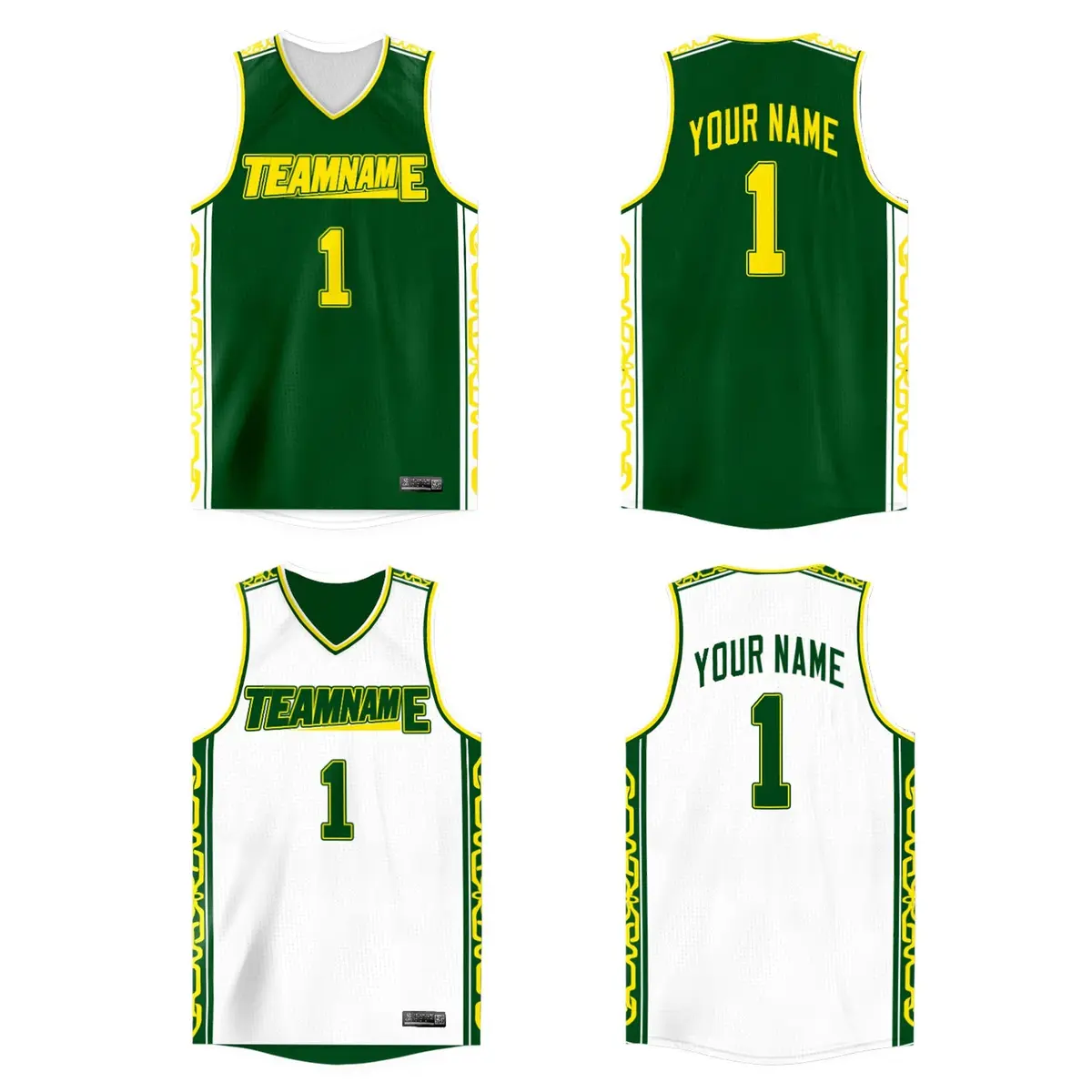 Green White Double Side Athletic Basketball Jersey