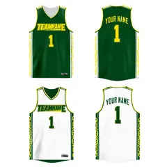 Green White Double Side Athletic Basketball Jersey 1