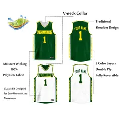 Green White Double Side Athletic Basketball Jersey 2