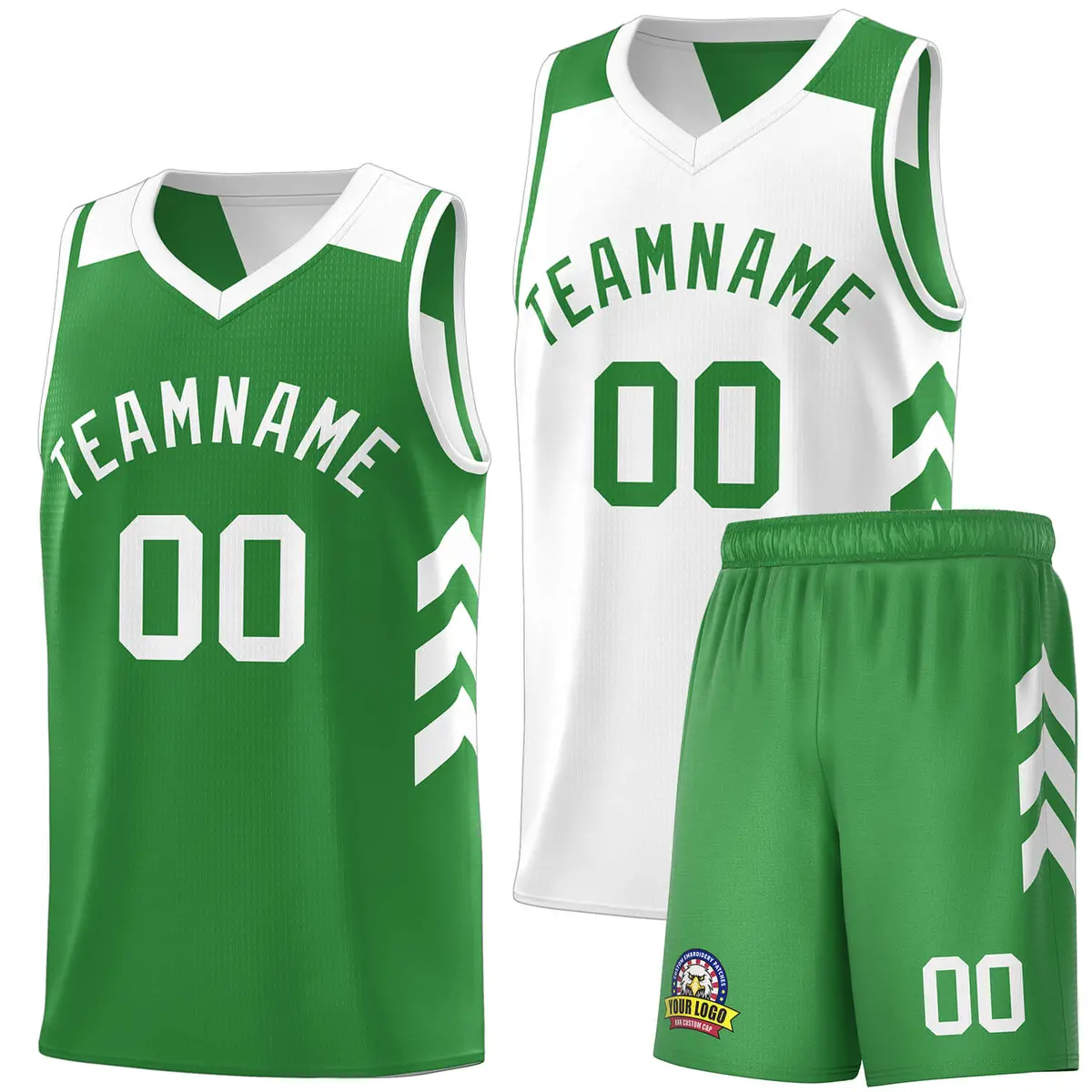 Green White Double Side Basketball Jersey