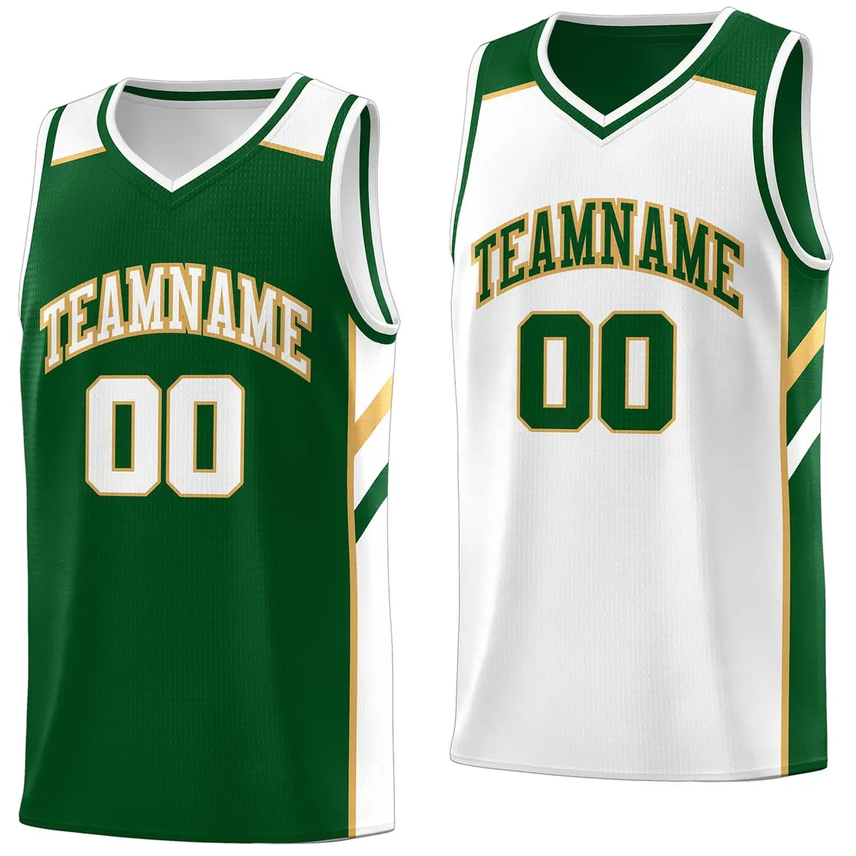 Green White Double Side Basketball Jersey