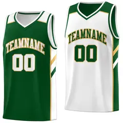Green White Double Side Basketball Jersey