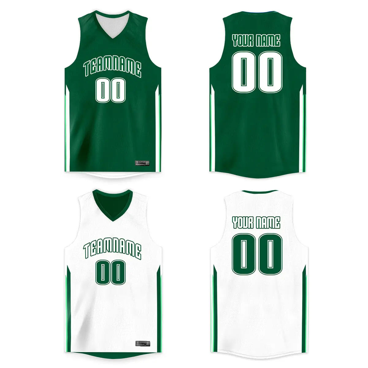 Green White Double Side Basketball Jersey