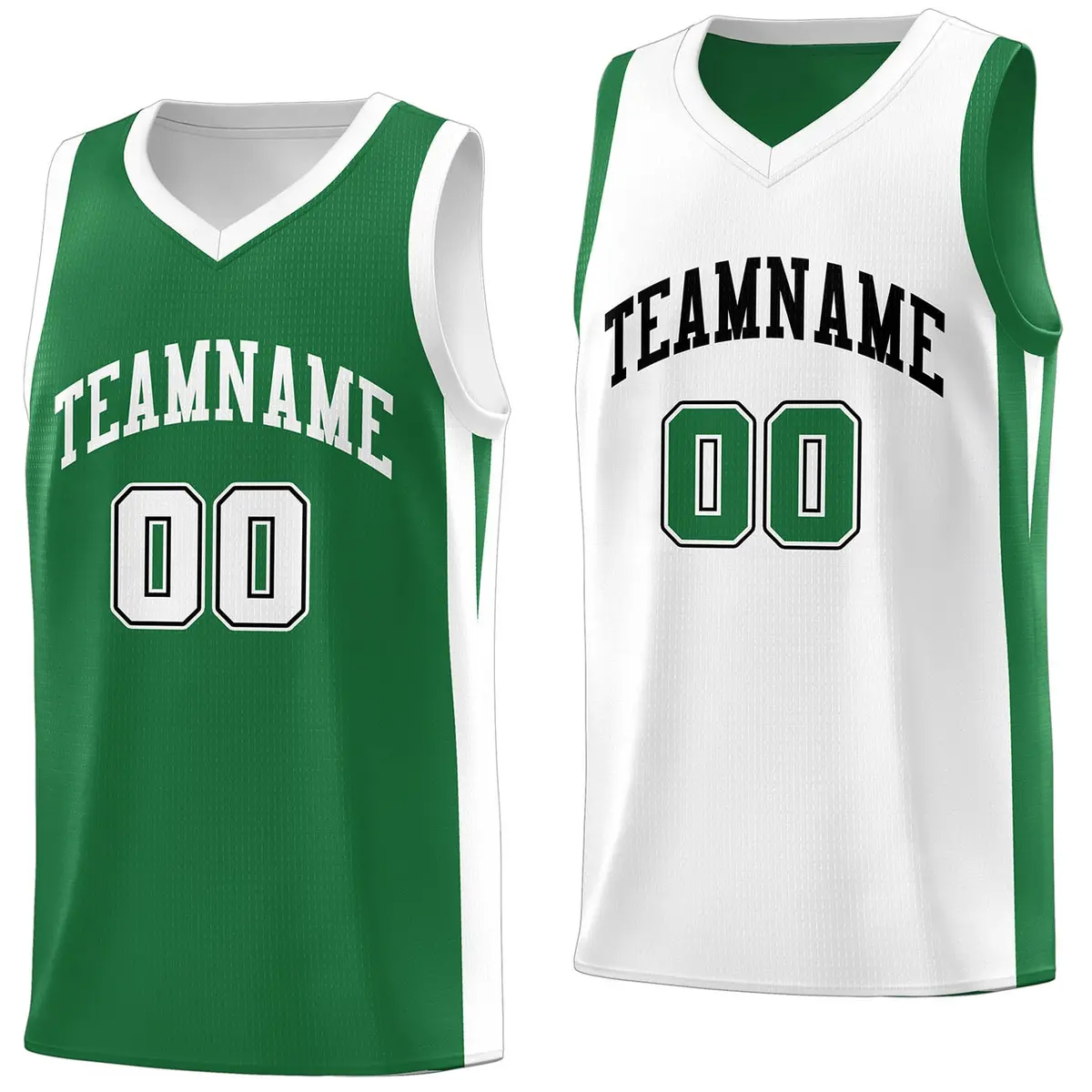 Green White Double Side Basketball Jersey