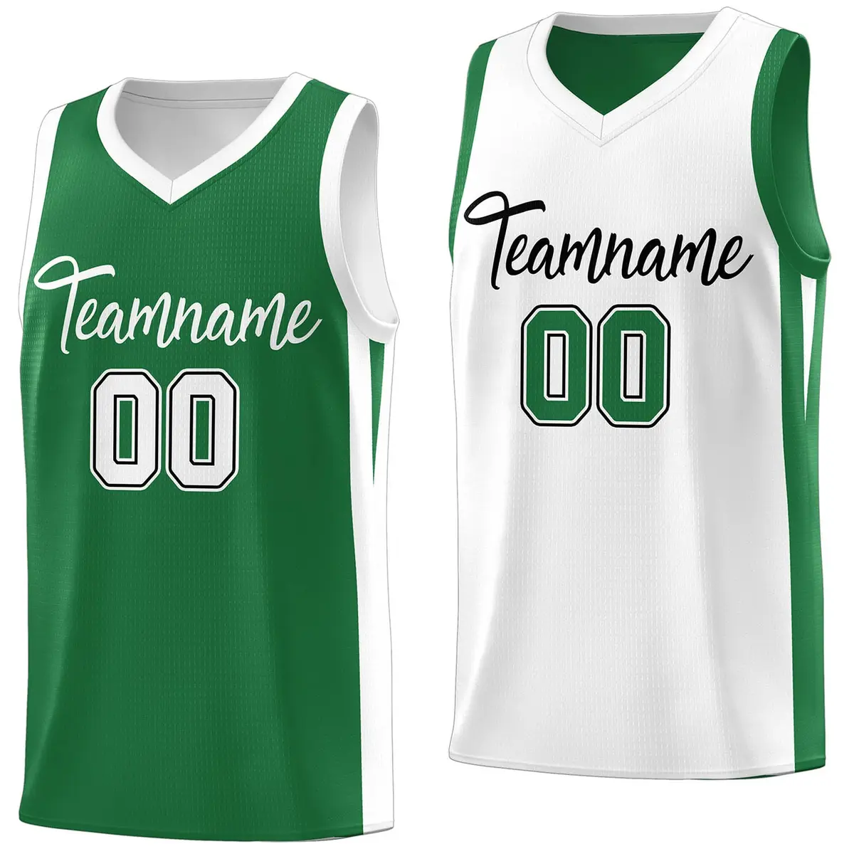 Green White Double Side Basketball Jersey