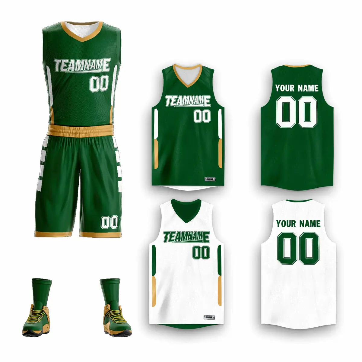 Green White Double Side Mesh Sportswear Basketball Jersey