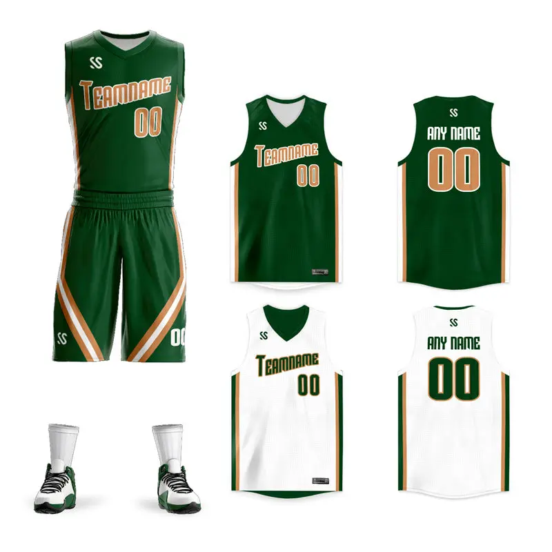 Green White Double Side Mesh Sportswear Basketball Jersey