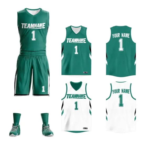 Green White Double Side Mesh Sportswear Basketball Jersey