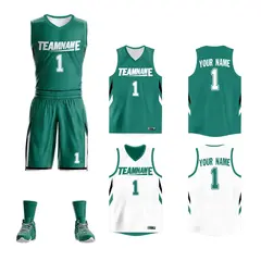 Green White Double Side Mesh Sportswear Basketball Jersey 1