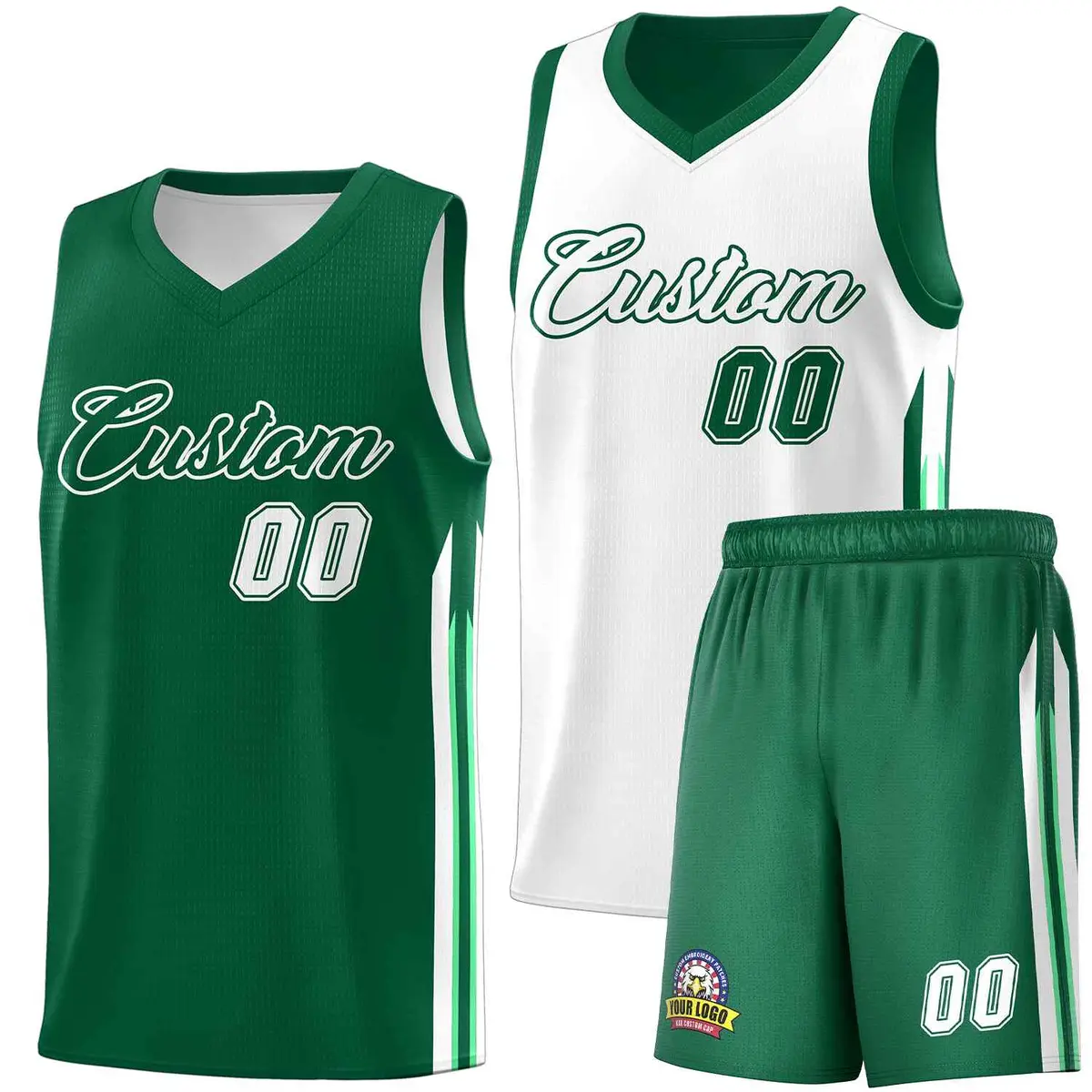 Green White Double Side Sets Men Basketball Jersey