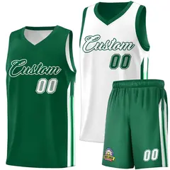 Green White Double Side Sets Men Basketball Jersey