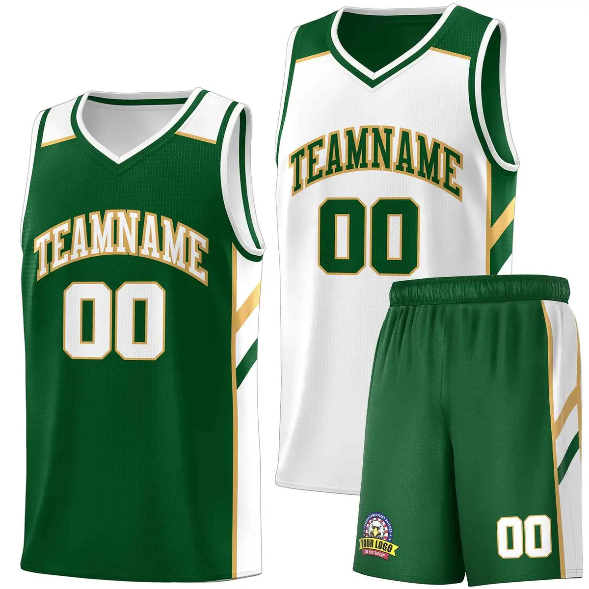 Green White Double Side Sets Men Basketball Jersey