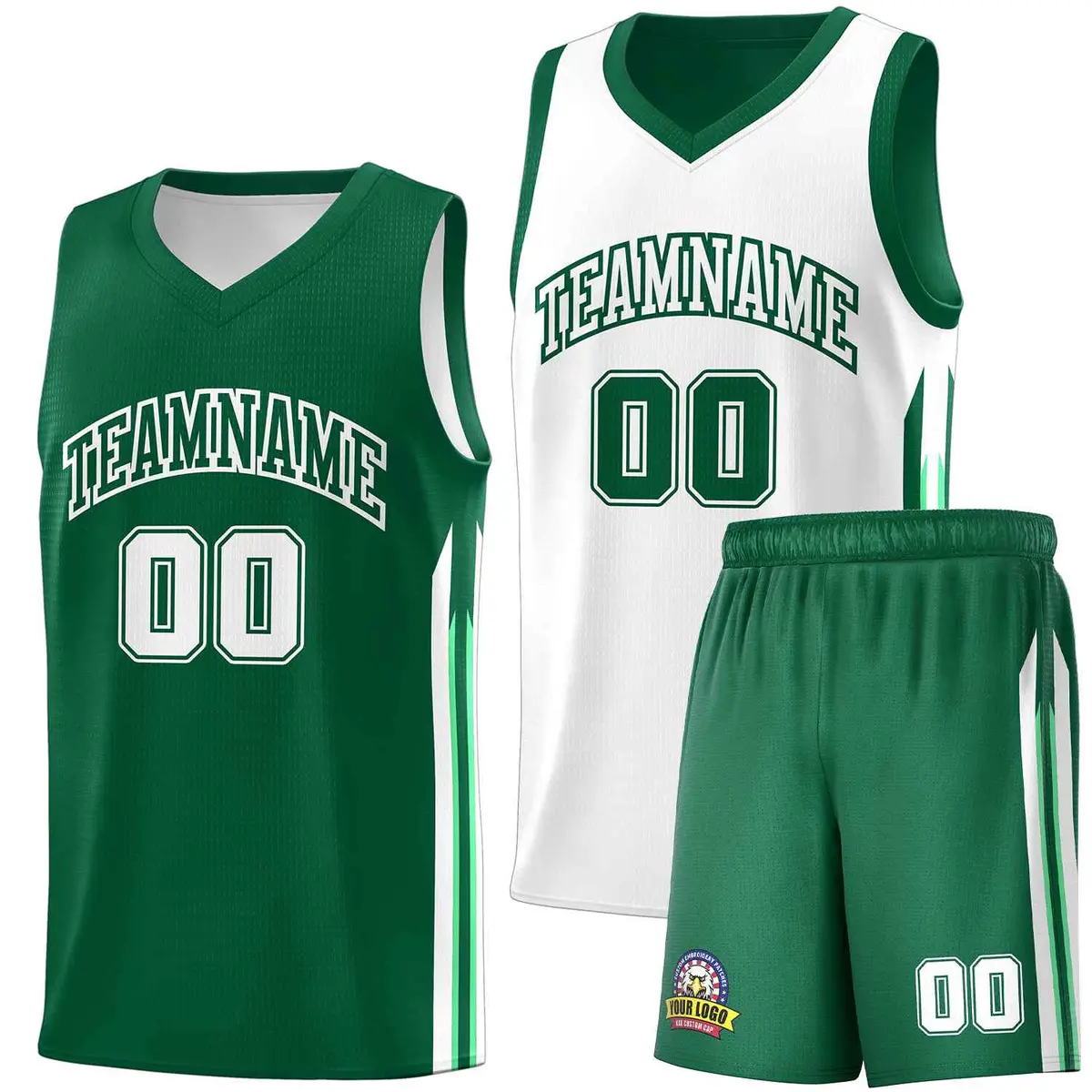 Green White Double Side Sets Men Basketball Jersey
