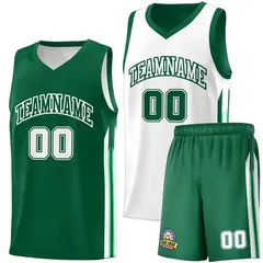 Green White Double Side Sets Men Basketball Jersey