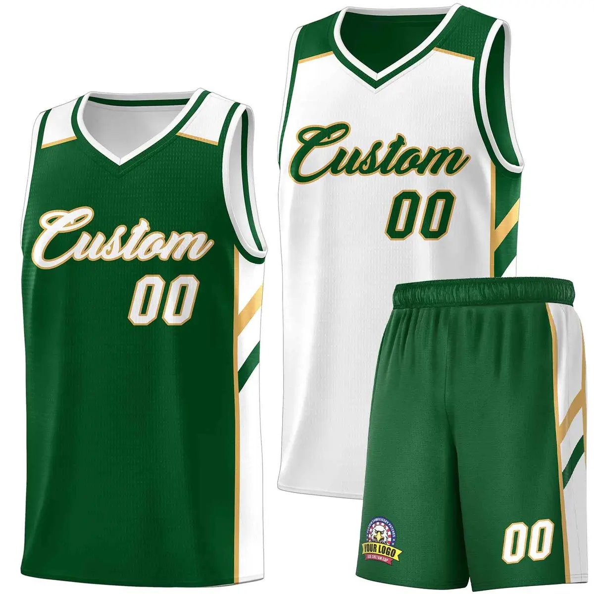 Green White Double Side Sets Men Basketball Jersey
