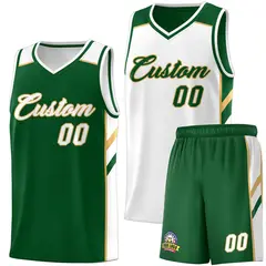Green White Double Side Sets Men Basketball Jersey