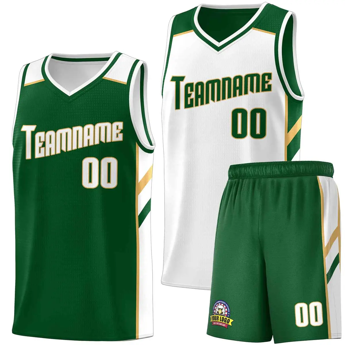 Green White Double Side Sets Men Basketball Jersey