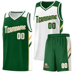 Green White Double Side Sets Men Basketball Jersey