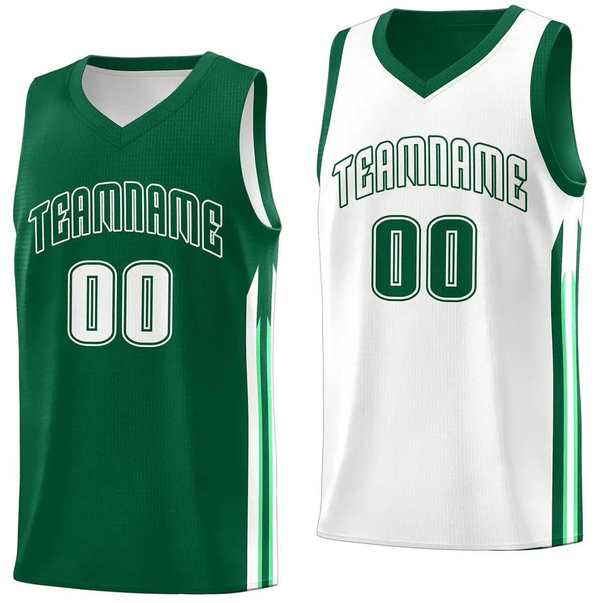 Green White Double Side Tops Men Basketball Jersey