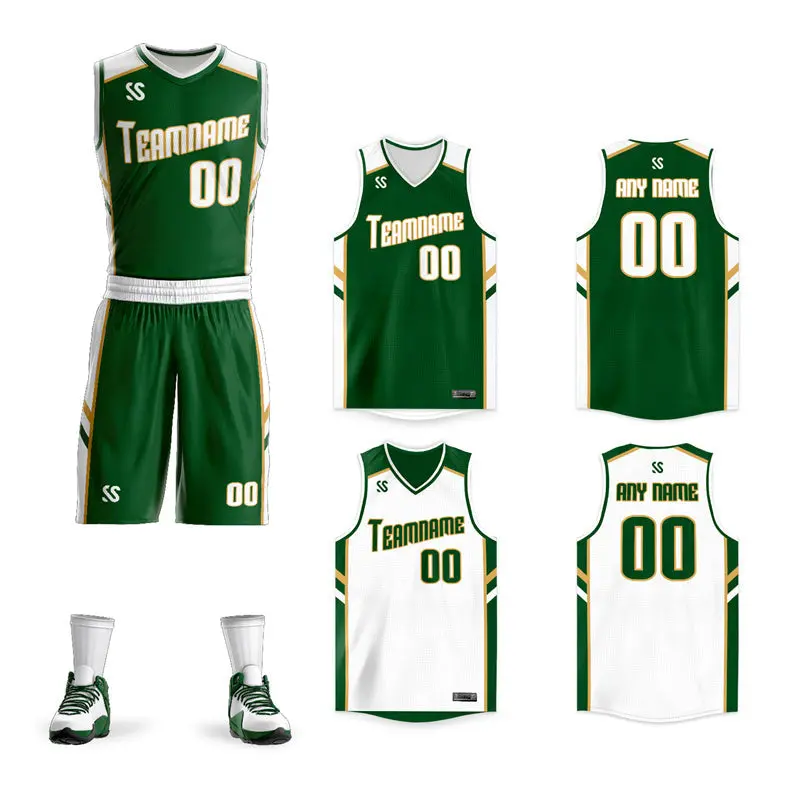 Green White Double Side Training Basketball Jersey